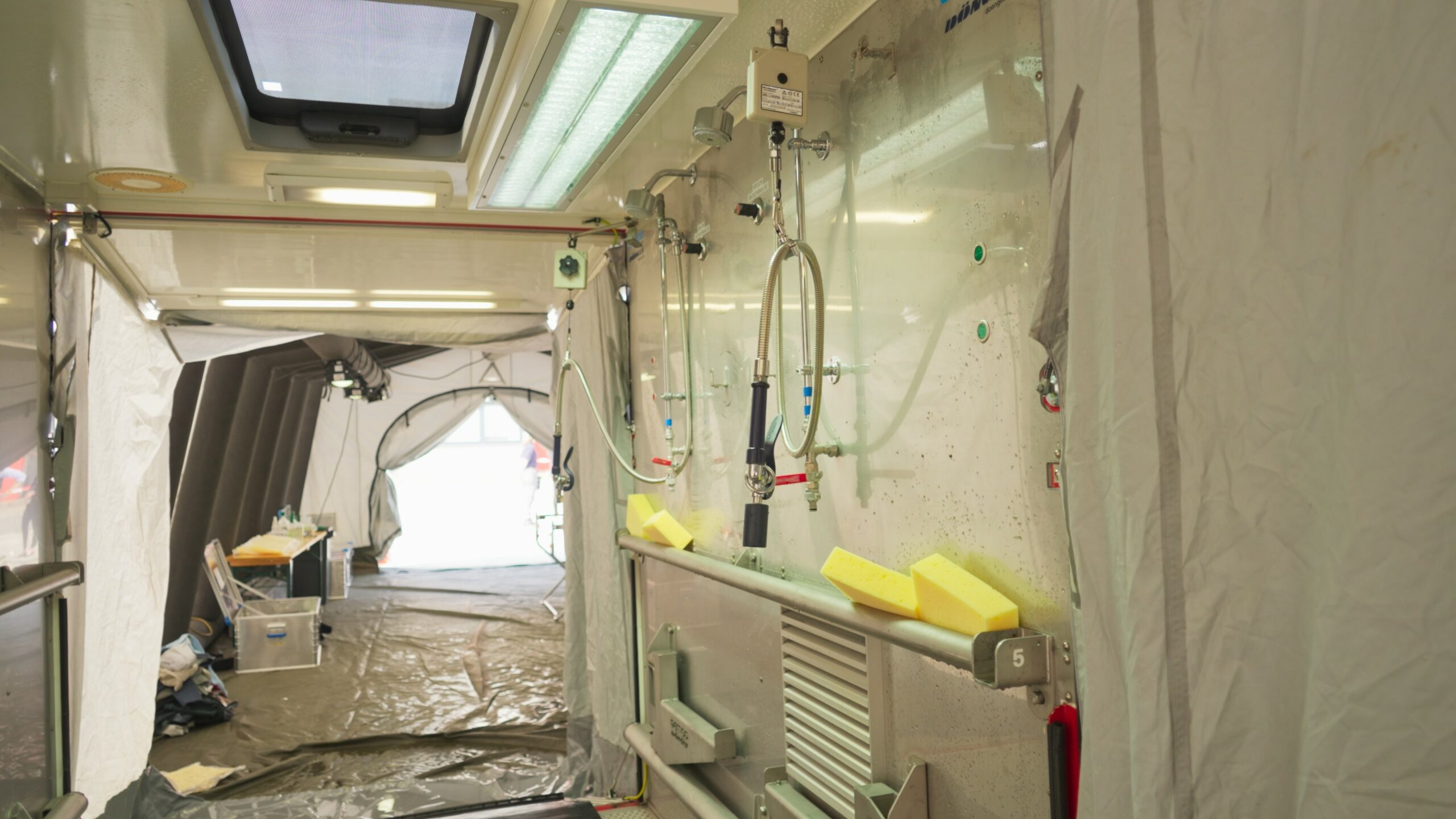 A decontamination shower area