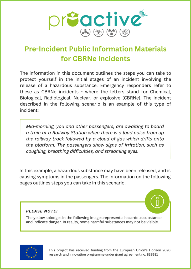 The first page of PROACTIVE Pre-Incident Public Information Materials for CBRNe Incidents